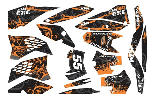 Kit Adesivos Motocross Trilha Para Ktm 530 2009 15843 Cor Laranja-Preto