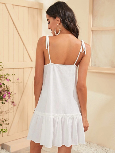 Vestido Blanco Holgado Tirantes Cordón Para Mujer | Envío gratis Vestido Blanco Holgado Tirantes Cordón Para Mujer | Envío gratis