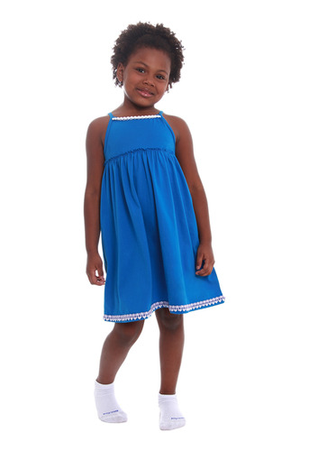 Vestido Infantil Azul - 100% Algodão