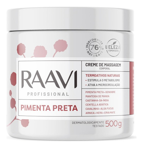 Creme De Massagem Corporal Pimenta Preta- Raavi 500g