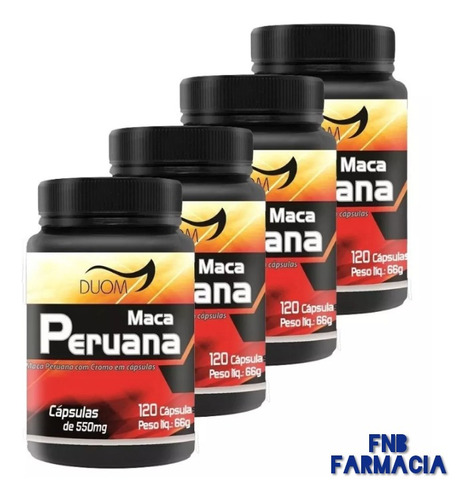 Maca Peruana 120 Cápsulas 100% Pura 550 Mg 4 Potes Val:07/21