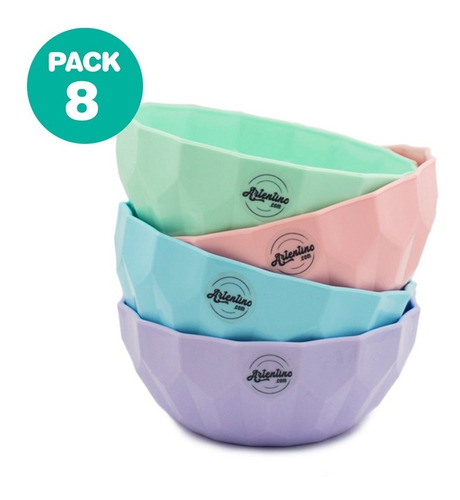Imagen 2 de 8 de Pack 8 Bowl Mediano Ensalada Postre Compotera Colores Pastel
