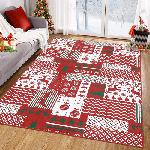 Rugsreal Alfombra Lavable De Navidad, Diseno De Retazos De N