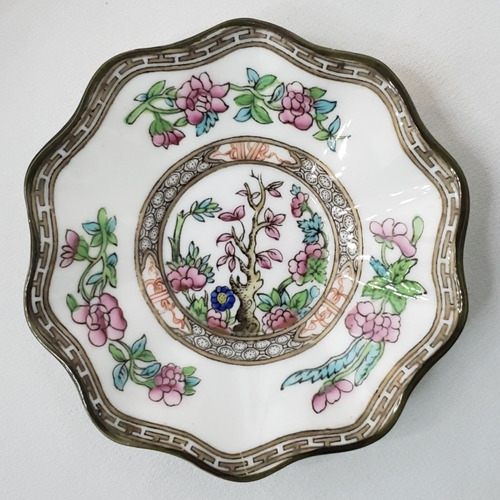 Taza Café Con Plato Porcelana Inglesa Coalport Indian Tree Verde (Usado)