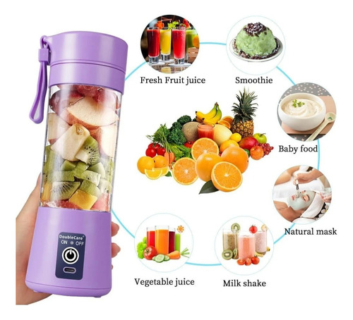 Licuadora Portatil Recargable Exprimidor Frutas Y Verduras Azul