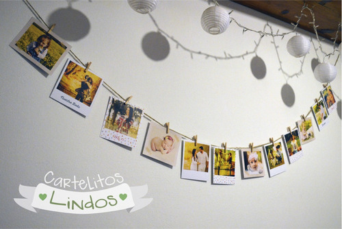 Guirnalda Tipo Polaroid 12 Fotos + 12 Mini Broches + Hilo 