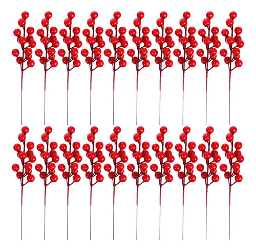A 20pcs Simulación Bayas Navideñas Rama Navidad Casa Par