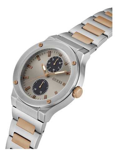 Reloj Jet Guess Bitono Hombre Acero Inoxidable Bisel Plateado Fondo Plateado