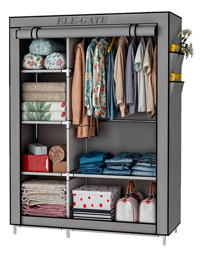 Closet Organizador Armable Cubierta Rack Armario Portátil Color Gris Ele-Gate