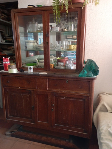 Mueble Trinchante Cristalero. Roble. Antiguo 