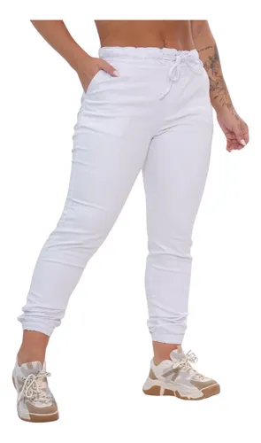 Cal a Branca Feminina Jogger Elastico Cos Pernas Confortavel