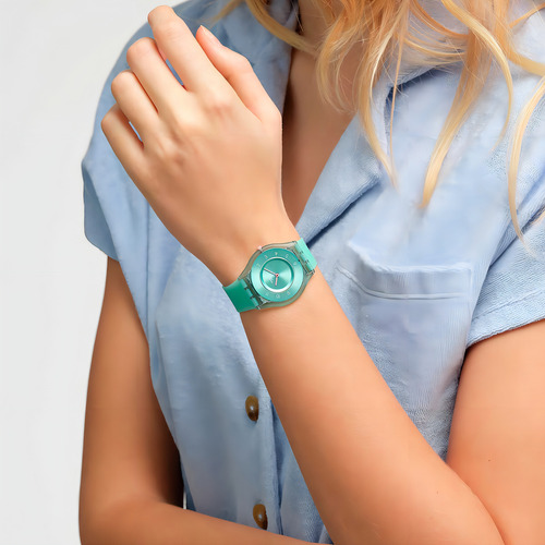 Reloj Swatch Pastelicious Teal Ss08l100 Correa Verde Bisel Verde Fondo Verde