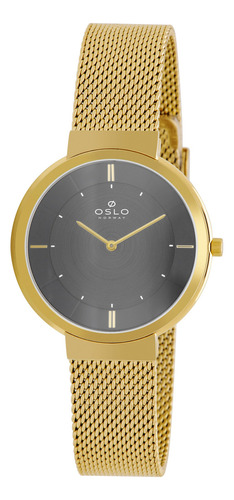 Relógio De Pulso Feminino Oslo Ofgsss9t0029 G1kx Correia Dourado Bisel Dourado Fundo Cinza-escuro