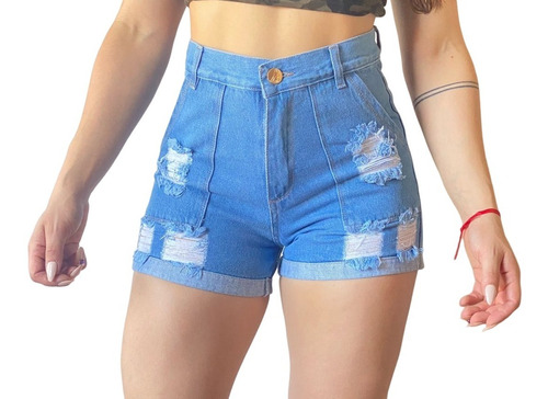 Short Jean Rigido Con Bolsillos Mujer 