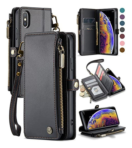 Funda Para iPhone X/xs Negro Piel Sintetica-5