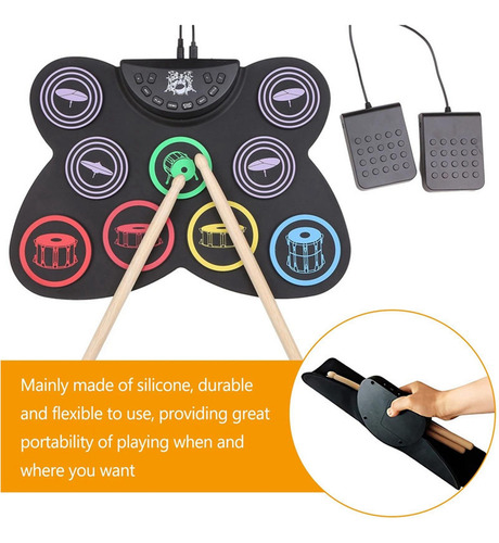 Roll Up Electronic Drum Set Practice Drum Pad 7 Drum Pad