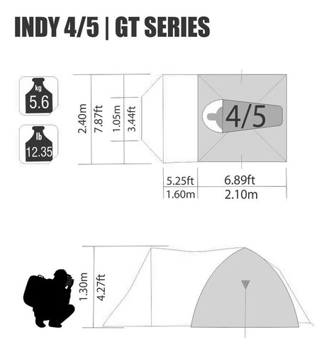 Barraca Camping 4 A 5 Pessoas Coluna D Água 2500mm Indy