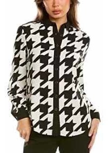 Anne Klein Houndstooth Button-down Blouse Blusa P/dama