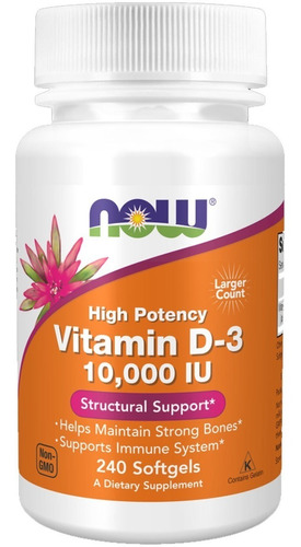 Suplemento em  softgels NOW  Vitamin D3 10000 IU vitaminasVitamin D3 10000 IU em pote de 240g 240 un