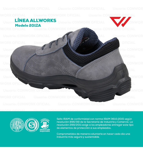Imagen 7 de 10 de Calzado De Seguridad Conwork Allworks 201za Nobuck Gris