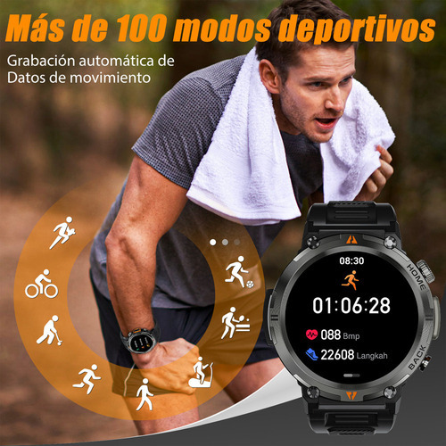 * Reloj Inteligente Militar Eigiis Ke3 Con Linterna De