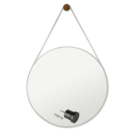 Espelho Moderno Para Lavabo Alça Em Couro 60cm C/ Suporte