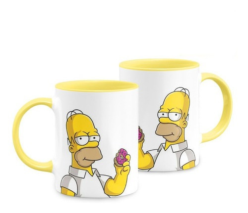 Caneca Cerâmica Os Simpsons Homer Donut Alça Amarela