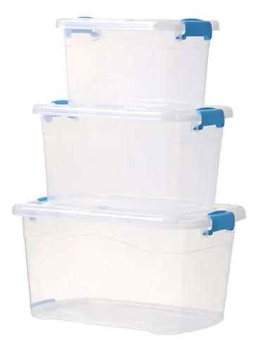 Set De 3 Cajas De Almacenamiento De Plastico Con Tapas