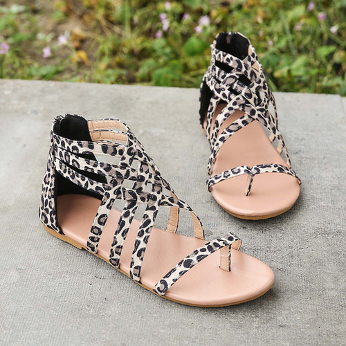 Sandalias Planas Con Cremallera Atadas En Verano, Sandalias