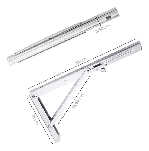 Mensula Rebatible Plegable 30cm Acero Inox Reforzado Set X2