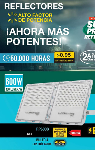 Reflector Led Lucerna 600w Alta Potencia Nuevo De Caja 240$