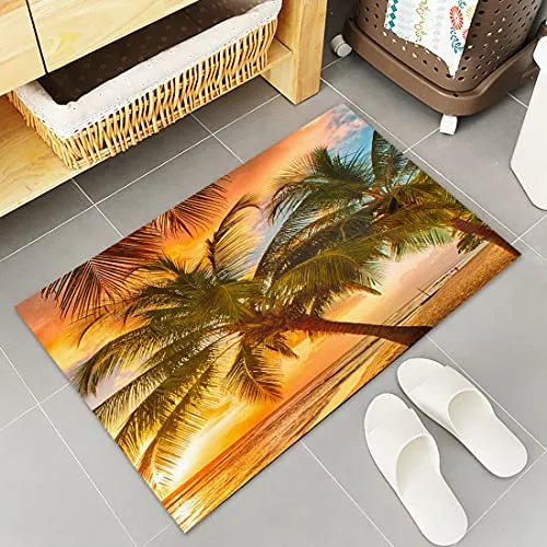 Alago Tropical Beach Palm Trees Sunrise Felpudos Entrada Pue