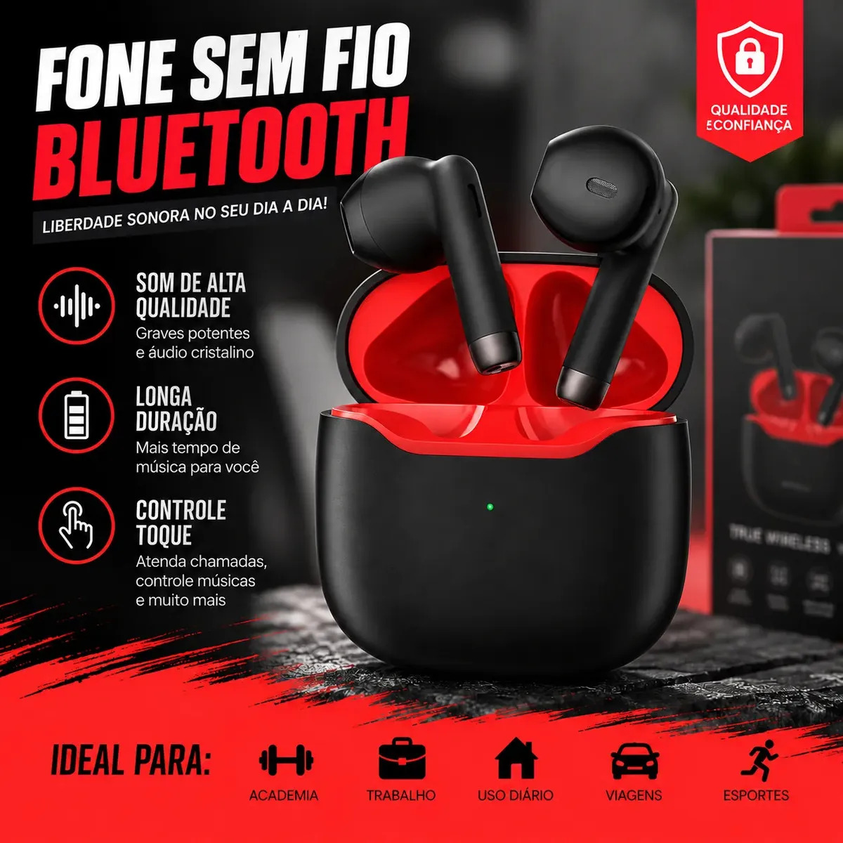 Fone De Ouvido Bluetooth Àprova D'água Com 50h Bateria Inova