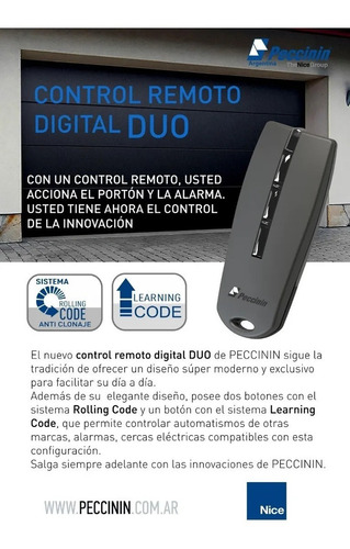 Imagen 3 de 6 de Control Remoto Portón Automático Peccinin Duo Seg Ppa Rcg