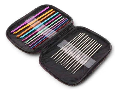 Set 22 Agujas De Tejer Crochet Multi Color De Aluminio Funda Negra