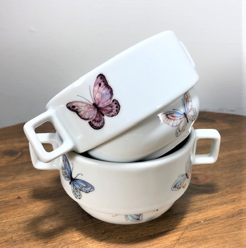 Kit 6 Bowls / Tigelas Porcelana Decor Borboletas