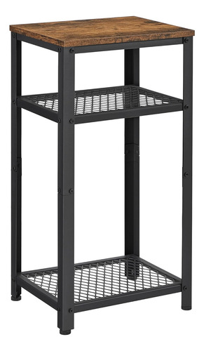 Mesa Auxiliar 3 Niveles Marrón Con Soporte Y Estanterías De