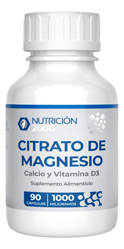 1 Citrato De Magnesio - 90 Cápsulas 1000 Mg - Nutrición 2000 Sabor Sin Sabor