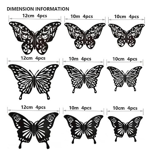 Atb-foger 36 Piezas Mariposas Huecas Negras 3d Decoración De