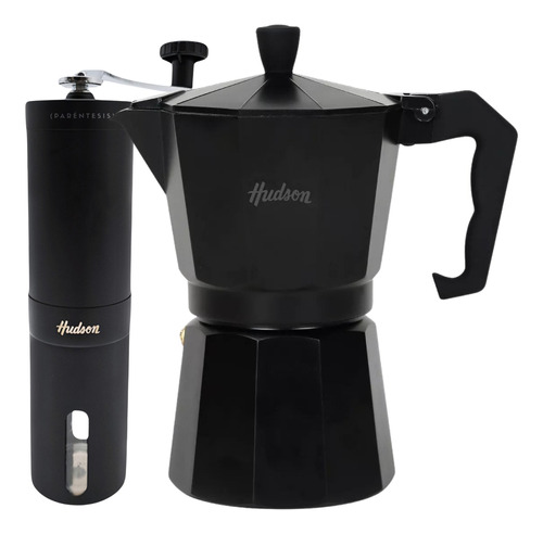 Kit Cafe Molino Hudson Negro + Cafetera Tipo Italiana Hudson