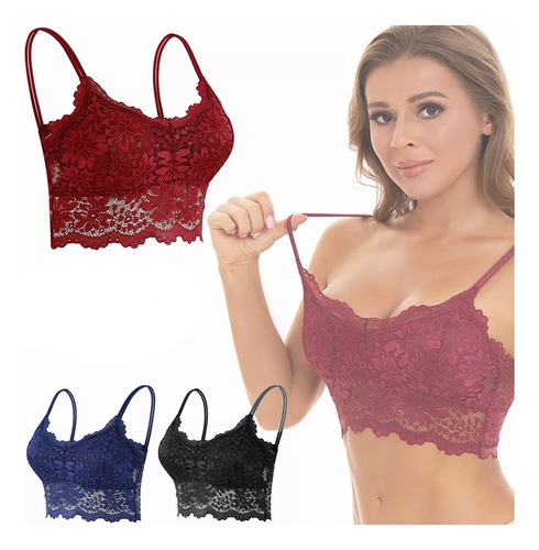 Brasier Tipo Sin Aro Encaje Para Mujer /top Con Encaje Sexy