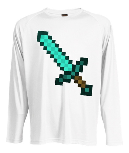 Camiseta Polar Manga Larga Polera Niño Minecraft Espada