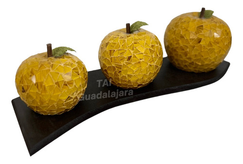 Centro De Mesa Vitromosaico Manzanas Amarillo Adorno Decorar