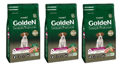 Ração Golden Seleção Natural Cães Filhote Mini 3kg Kit 3 Uni