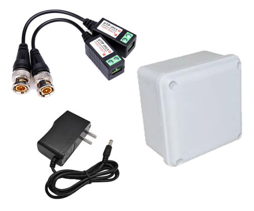 Kit Fuente 12v1amp +caja De Paso+video Balun 