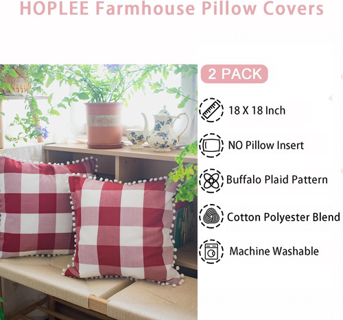 Juego 2 Fundas Almohada Rojas Con Pompones 18x18
