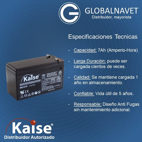 Batería Recargable Sellada Kaise 12v 7ah Kb1270 Ups Alarmas