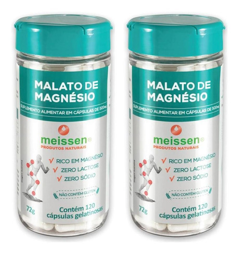 Kit 2 X Malato De Magnésio 120 Cápsulas 500mg Meissen