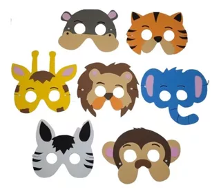 Kit 25 Peças Mascaras Safari Animais Infantil Zoológico