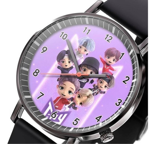 Reloj Analógico De Cuarzo Bts Modelo Chibi Color Negro